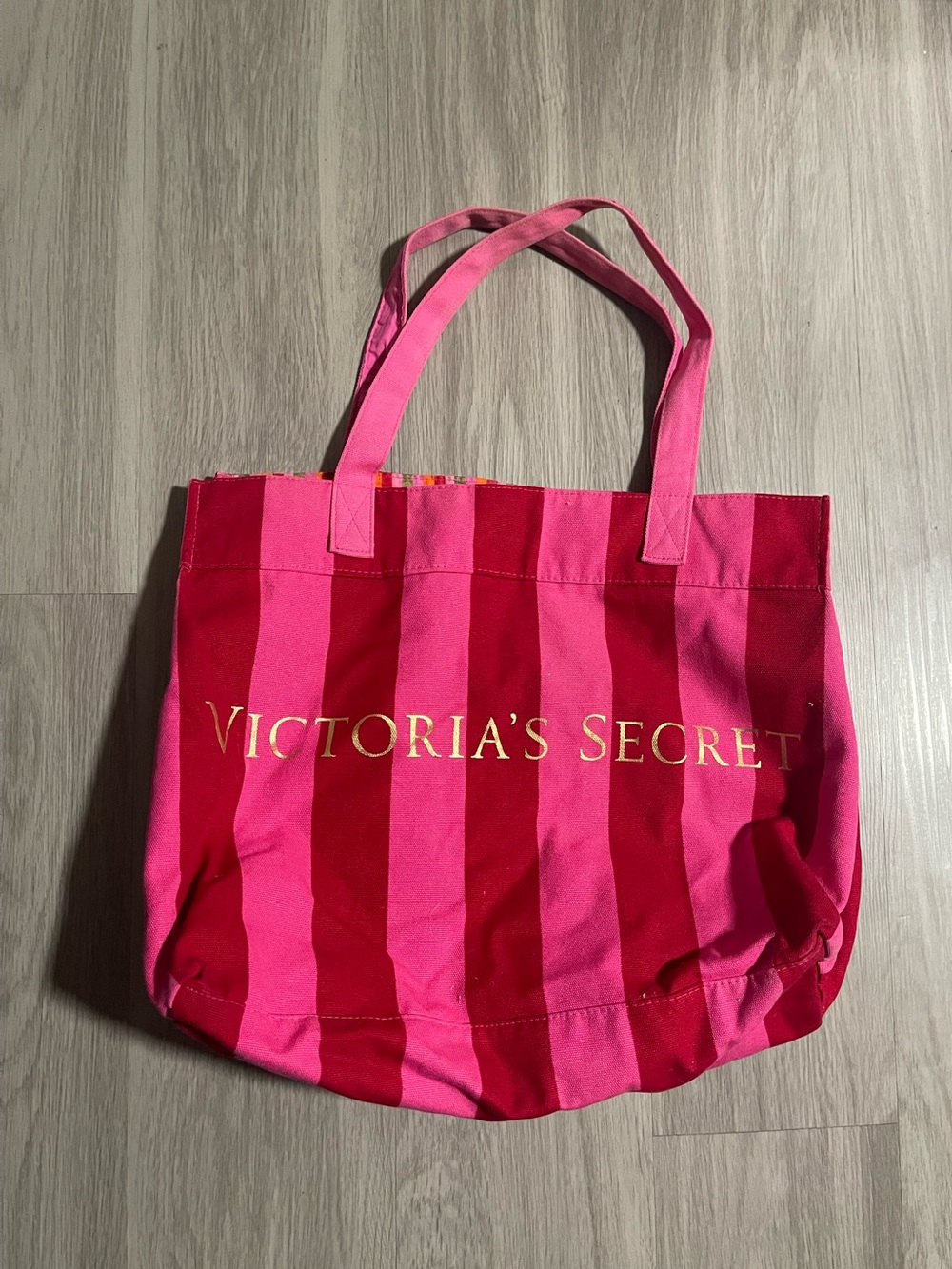 Victoria's Secret Pink & Red Striped Canvas Tote Bag